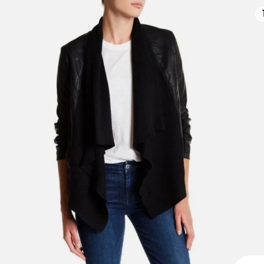 Blank NYC drape front waterfall faux leather knit moto jacket size XS
